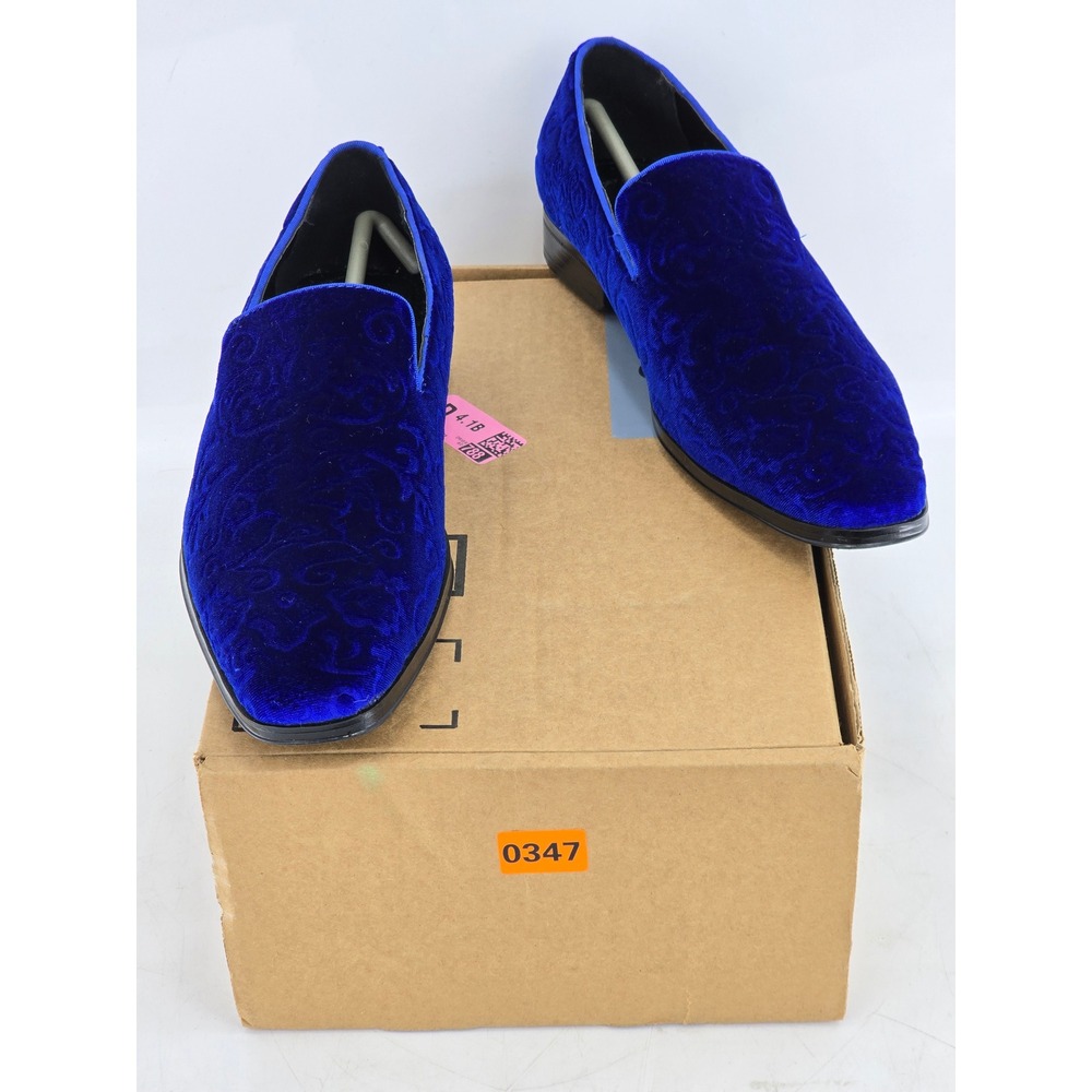 Stacy Adams Vion Velvet Loafers Mens Size 9 Royal Blue Paisley Slip On - VG‎